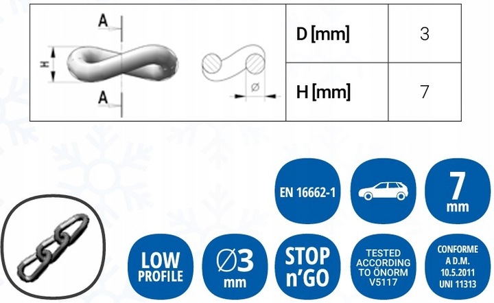 Łańcuchy śniegowe VERIGA STOP&GO SG7-120 Wysokosc_ognw_vweriga_stopamp_go